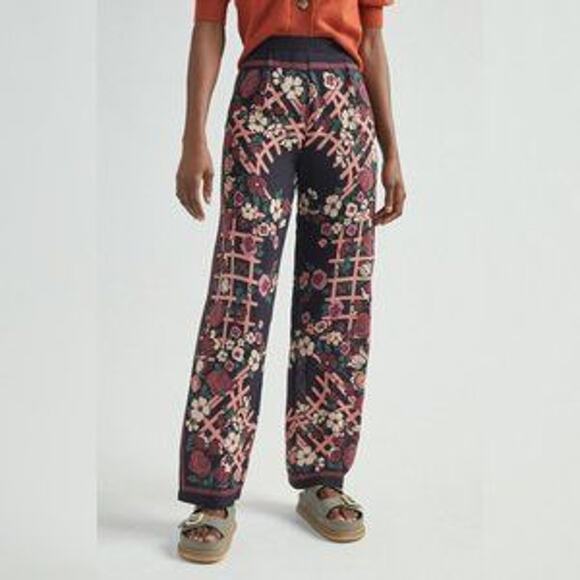 Anthropologie X Anna Sui Floral Motif Wide Leg Pants Multicolor Size 8 - Picture 3 of 13